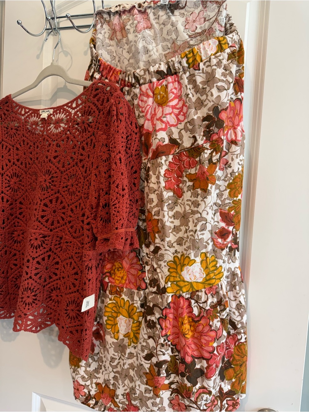 Floral Tiered Maxi Skirt - Pink, Mustard & Brown